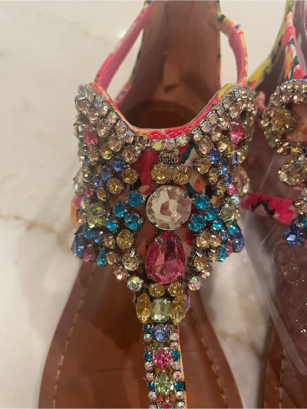 Gianni Bini Bejeweled Pink T-Strap Women's Sandals - Picture 3 of 9